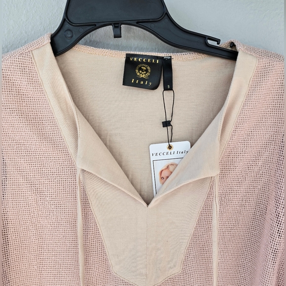 NWT Vecceli Italy Taupe 3/4 length Sleeve Net Blouse - Picture 3 of 4
